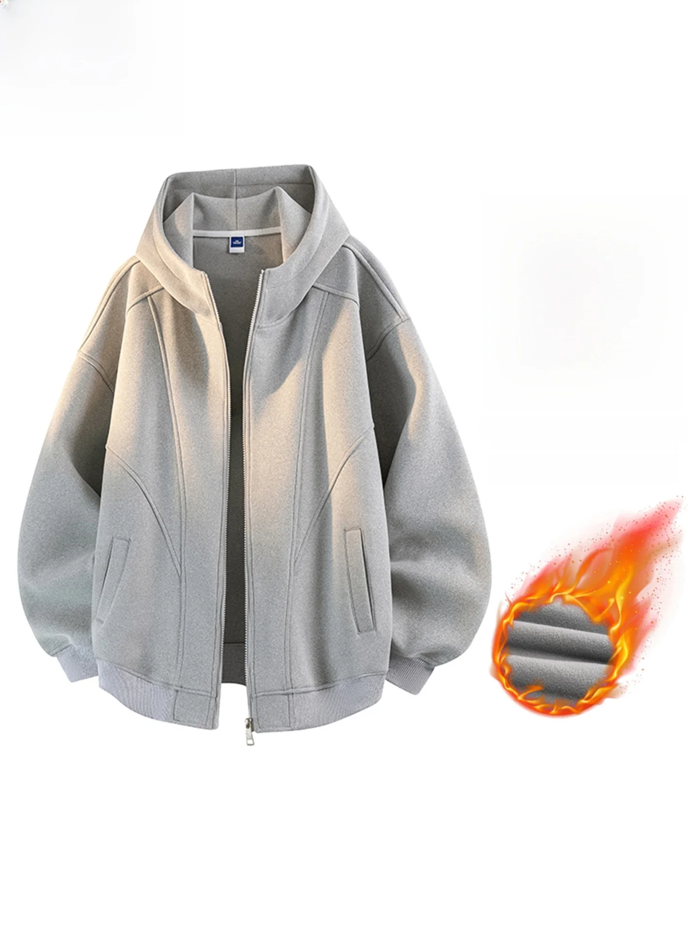 

Thiened Hooded Zipper Men's Sweatirt Jaet Faion Urban Sle Polyester Fiber Winter Coat for Middle-Aged And Young Men