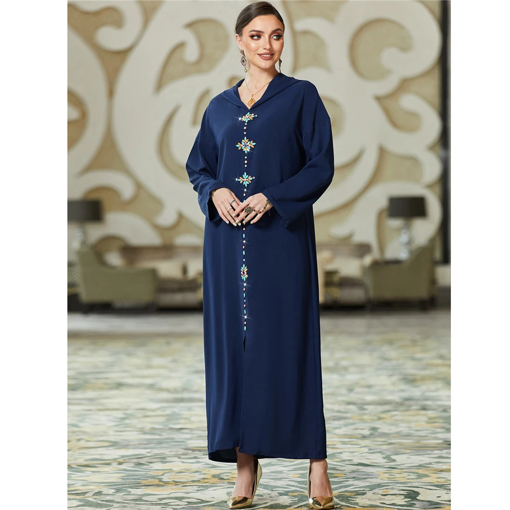 

Eid Diamond Kaftan Dress Dubai Turkey Arabic Muslim Hooded Abaya Islamic Women Clothing Moroccan Caftan Femme Musulmane Vestidos