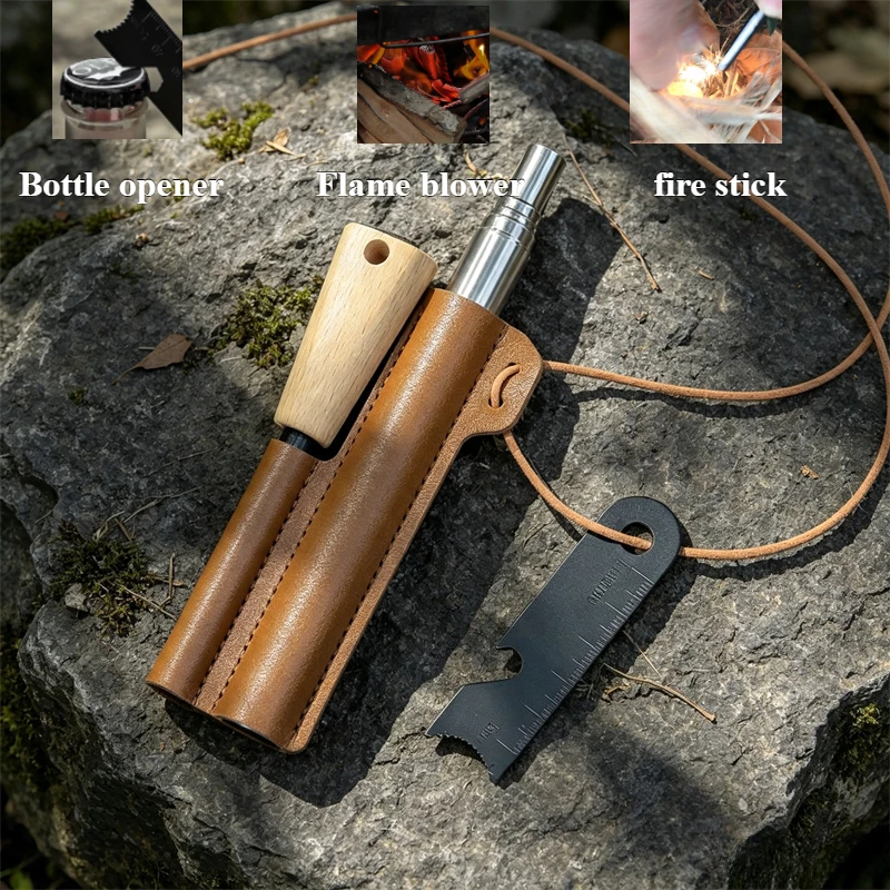 Windproof Magnesium Fire Starter Kit Retractable Stainless Steel Fire Blower Tube  Flint Rod Outdoor Hiking Survival EDC Gear