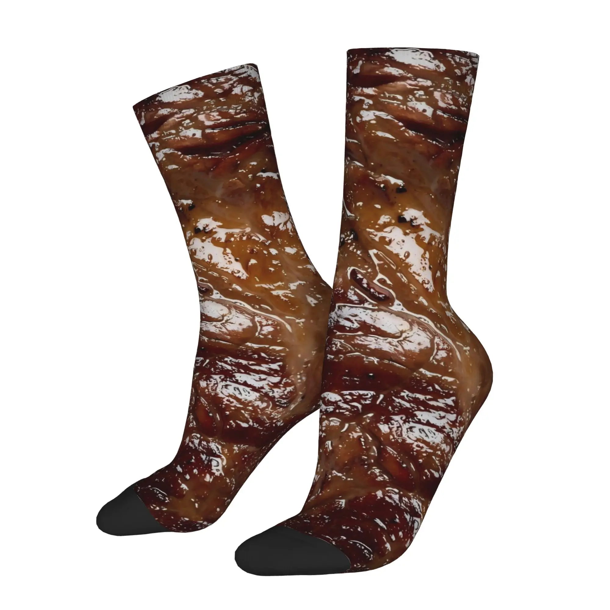 

Funny Sock Food Cooked Steak Texture Closeup Rock Quality Pattern Printed Men Crew Socks Novelty Men's Socks
