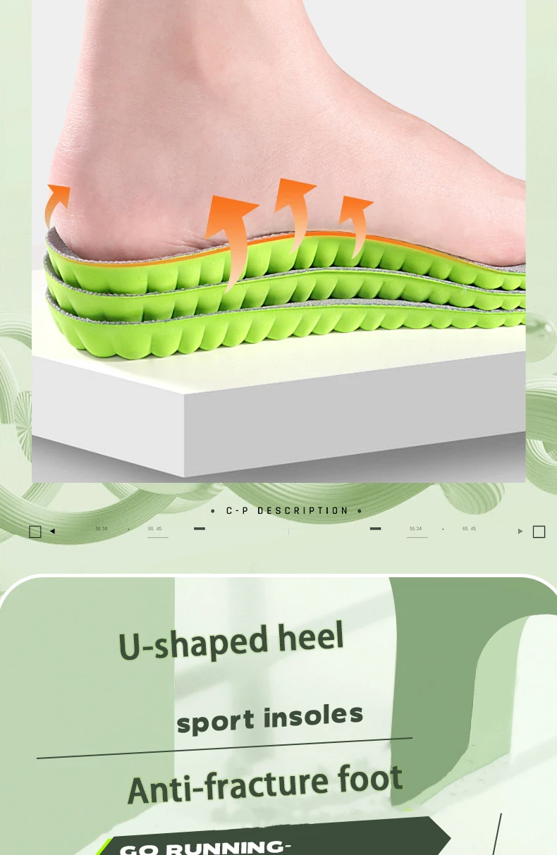 Stoßdämpfende Sport-Einlegesohlen für Herren und Damen, Outdoor-Laufsohlen, weiche, elastische Sohle, atmungsaktive, bequeme Einlegesohlen – Detail 8