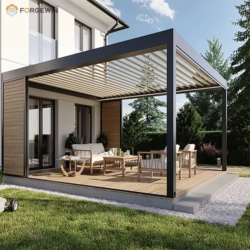 Outdoor Aluminum Louvered Gazebo Adjustable Roof Waterproof Sun Shade Pavilion Garden Courtyard