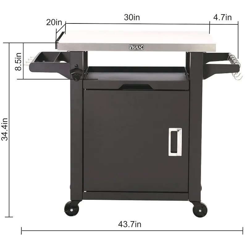 NUUK 디럭스 야외 롤링 준비 스테이션, 스테인레스 스틸 주방 보관 아일랜드, 밀폐 캐비닛 및 보관 서랍 포함, 20 인치 x 30 인치
