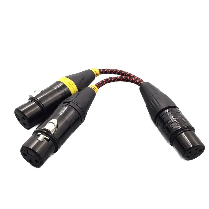 Premium Four Core Large XLR to Two Three Core XLR Audio Cable Conversion Cables - High-Quality Black Gold XLR Head