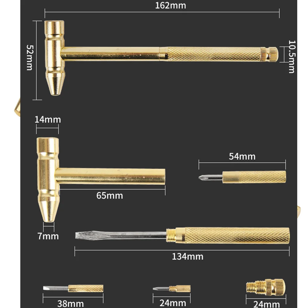 1Set Mini Copper Hammer 3-In-1 Screwdriver Anti-Slip Home Repair Tool Multifunctional Copper Handcraft Tools For Camping Hiking