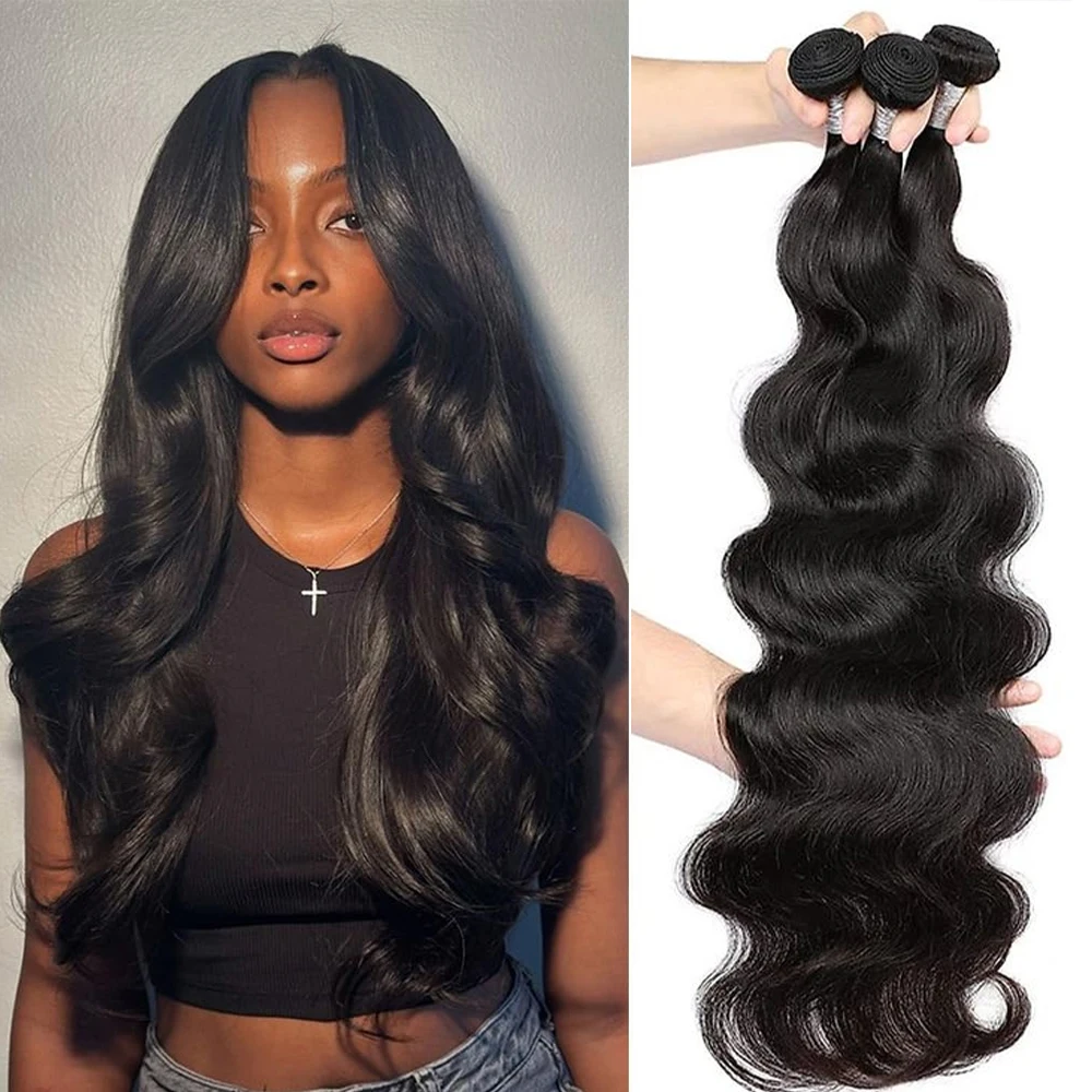 

Body Wave Bundle Human Hair 100% Brazilian Hair Natural Black Wavy Weave 1/3/4 Pcs Bundles Extensions For Women