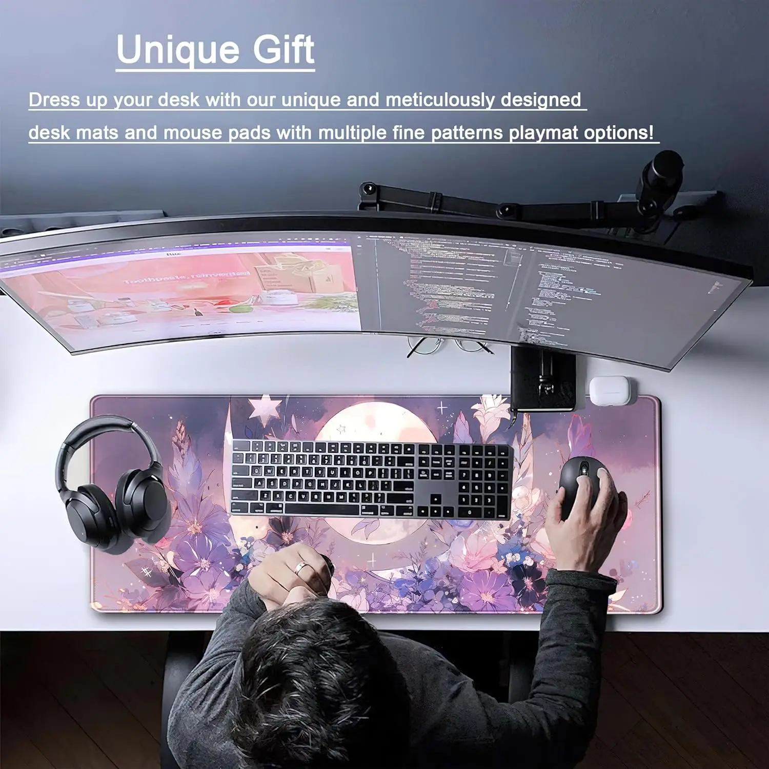 بارد Kawaii الباستيل الأرجواني الأزهار كبيرة الألعاب ماوس الوسادة الروحية البدر XL ماوس حصيرة للنساء مكتب ديكور 31.5 ''x 11.8''