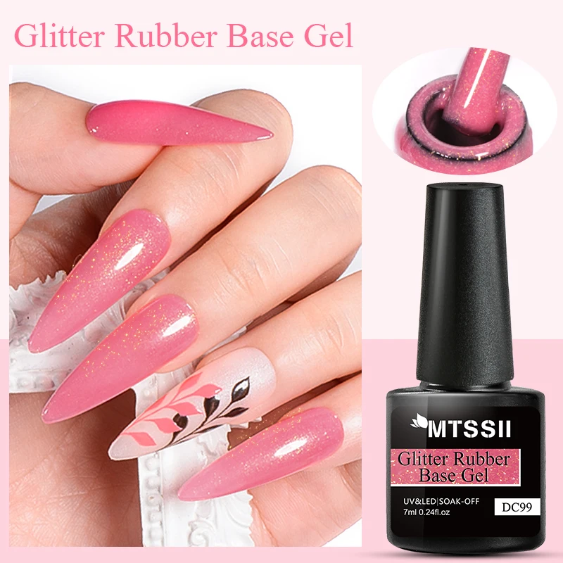 Mtssii 7ml Red Glitter Rubber Base Gel Polish Milky Jelly White Pink Soak Off UV LED Self-leveling Gel Varnish Manicure