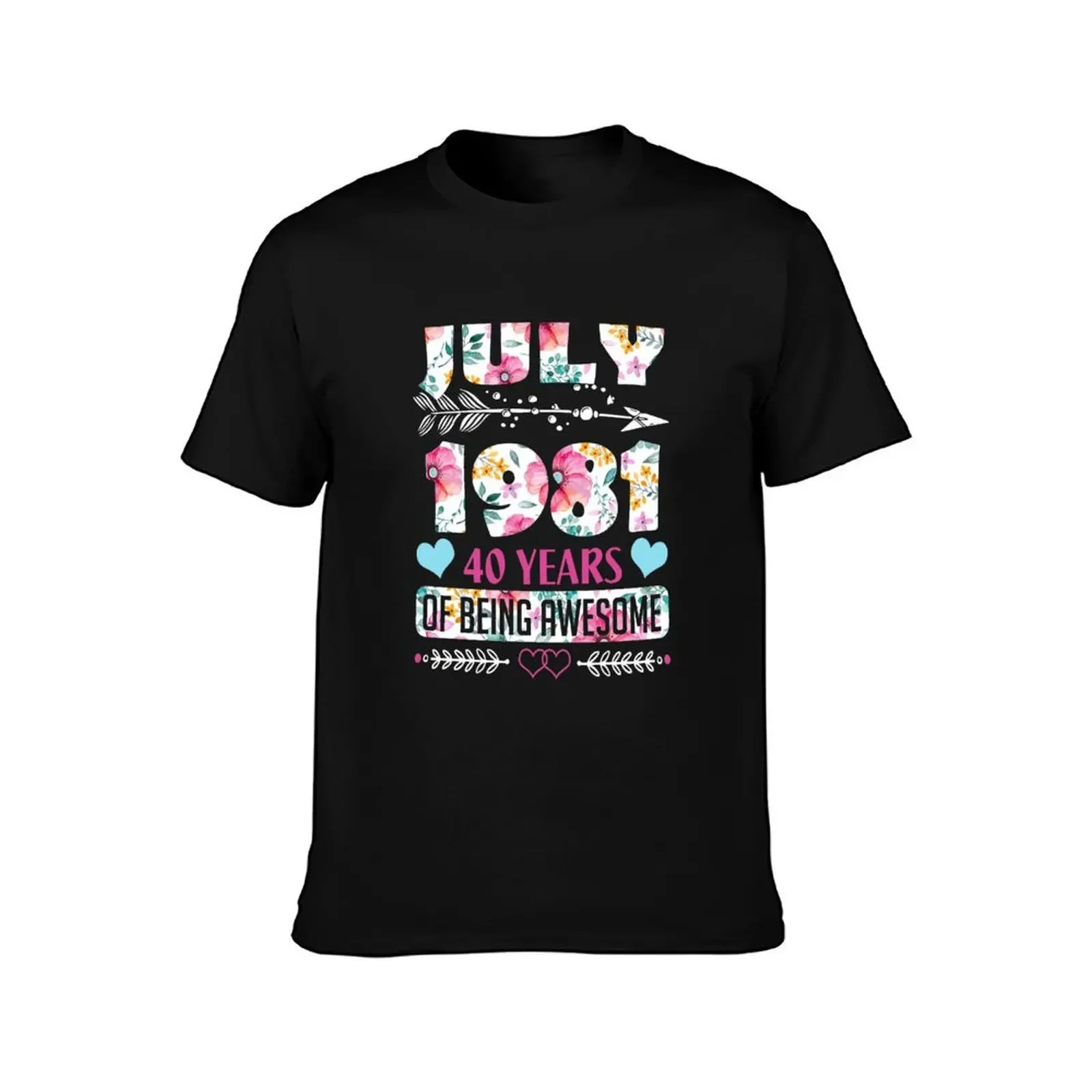 Womens July 1981 40 Years Of Being Awesome Flower Birthday T-Shirt Lightweight Cooling Short Sleeve Tee(4XL 5XL 6XL No shipping)