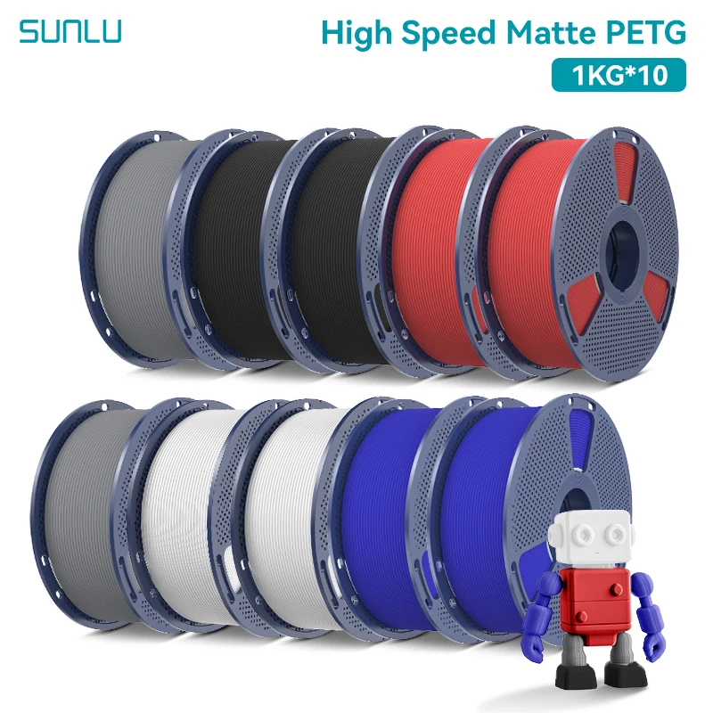 SUNLU 10 kg Hochgeschwindigkeits-Matt-PETG-Filament 1,75 mm – ultraschneller Druck mit 600 mm/s, keine Besaitung, PETG für Creality, Prusa, Bambu Lab