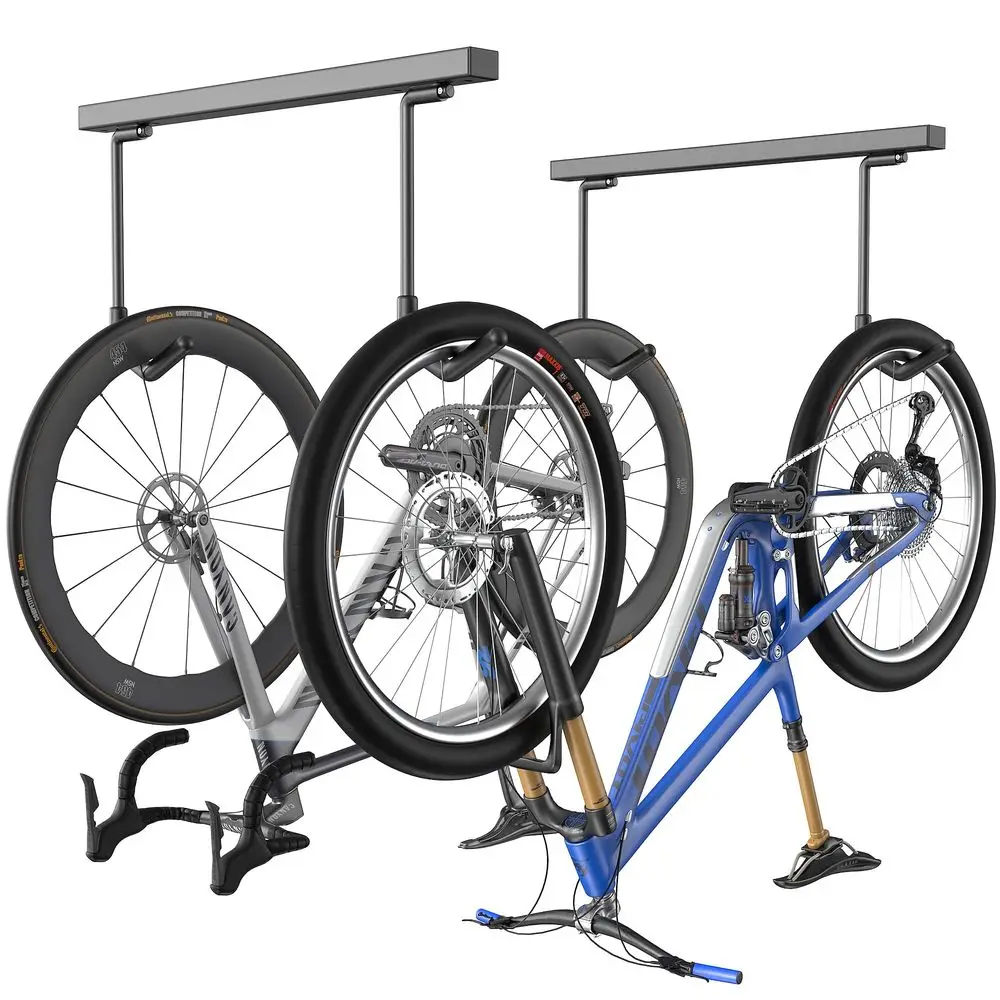 

Потолочная велосипедная стойка для гаража, внутренняя вешалка для хранения велосипедов, вмещает до 2 велосипедов горизонтально, 4 велосипеда вертикально, с регулировкой.