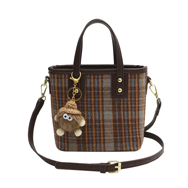 

Tingting's Store Year's Popular Small Women's Plaid Versatile New Fashion Single Shoulder Crossbody Bag, Hand-held Bucket Bag