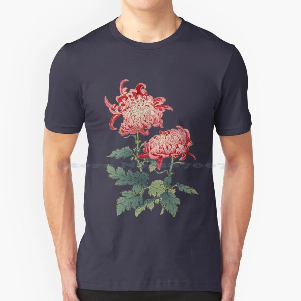 Pink Chrysanthemum 2-- Traditional Japanese Style-Botanical Illustration T Shirt 100% Cotton Tee Pink Flower Nature Garden