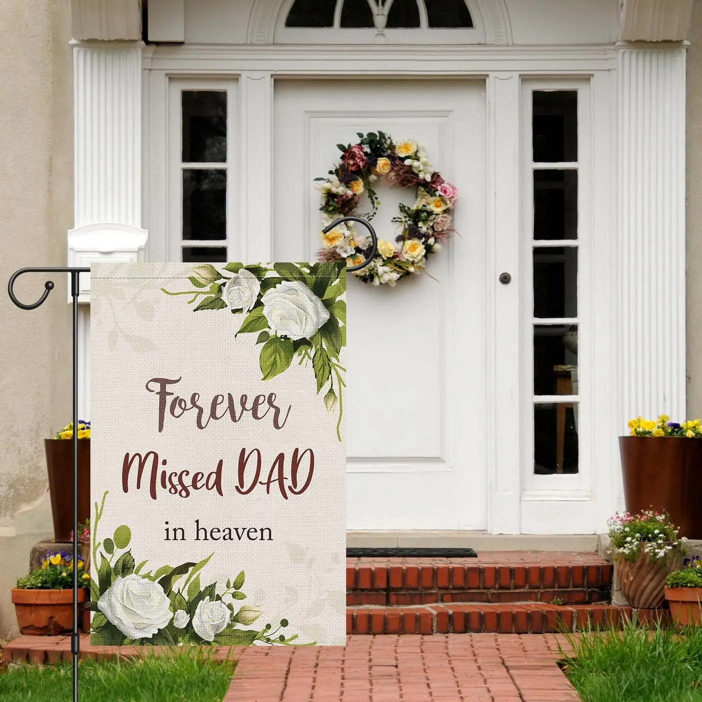 Louise Maelys Memorial Garden Flag Forever Missed Dad In Heaven Floral 12x18 Inch Grave Cemetery Double Sided Small Burlap Y zzo