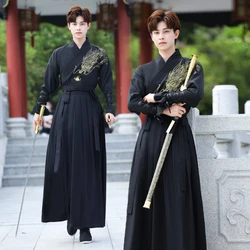 Warrior Black Hanfu For Men Chinese Traditional Ethnicstyle Phoenix Embroidery Japanese Samurai Party Cosplay Swordsman Costume