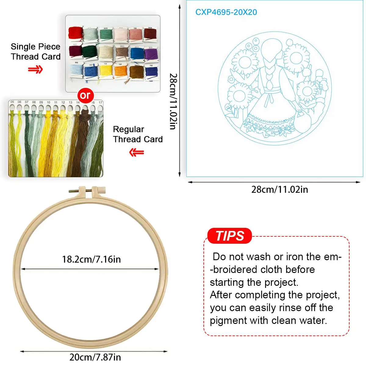 1 Stück 20X20CM/15X15CM 7,87/6,3 Zoll Die Rückansicht des Mädchens Stickerei-Starter-Kit DIY-Kit DIY-Stickerei-Kit Handarbeiten – Detail 4