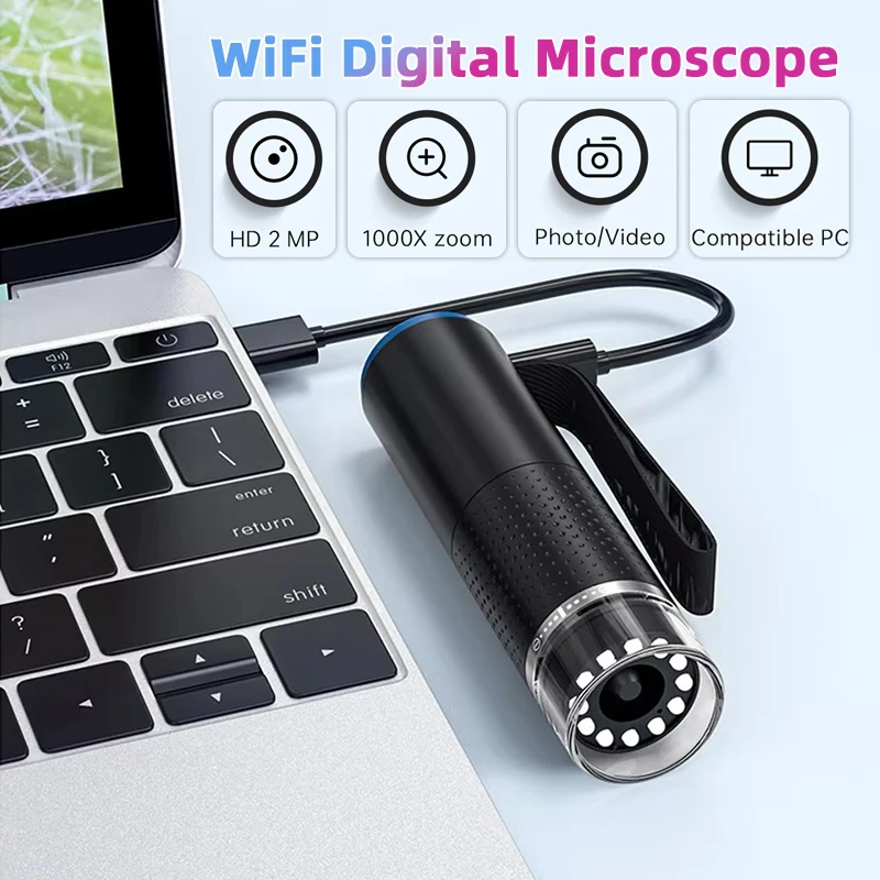 50X-1000X WiFi Digital Microscope Portable 200W Pixel Typc-C Charging LED Adjustable HD Magnifier for Repair Electronics Jewelry