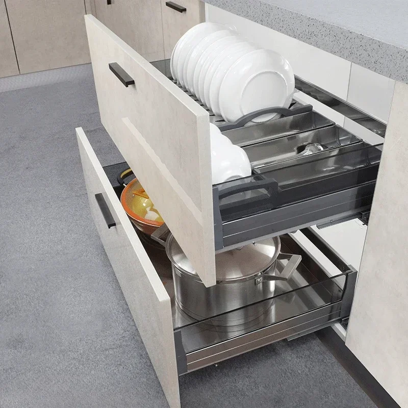 

New Upgraded Obsidian Glass Dish Basket Kitchen Stainless Steel Bowl Rack Stove Basket Cabinet Basket Space Aluminum