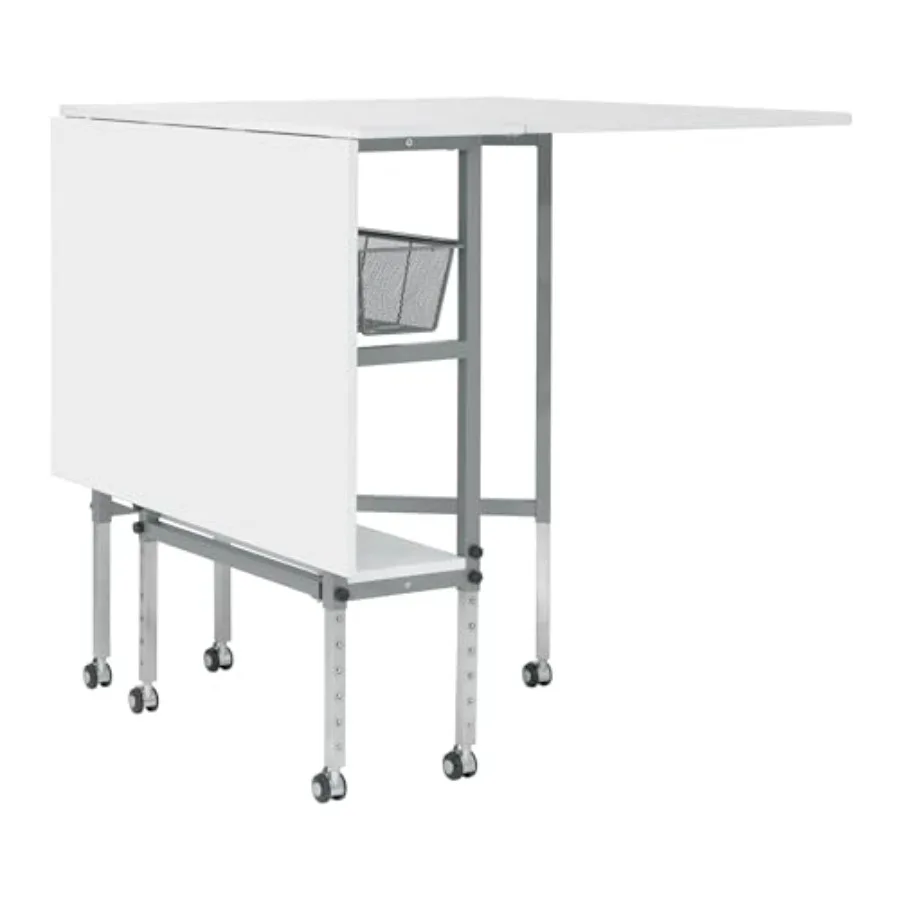 

Sew Ready Hobby and Cutting Table 58.75 W x 36.5 D White Arts and Crafts Table with 2 Mesh Storage Drawers Silver White