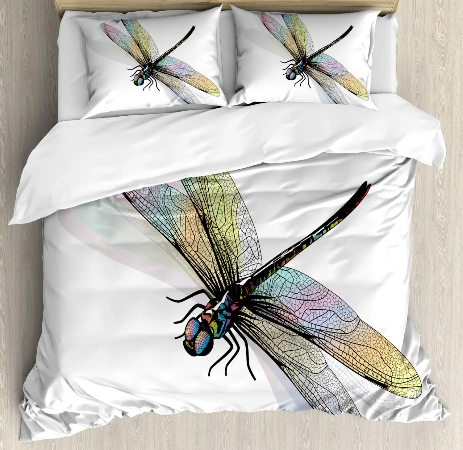 

Colorful Dragonfly Wing Duvet Cover Queen Size Bedding Set for Kids Teens Adult, Comforter Quilt Cover Decoration 3 Pcs Bed Set