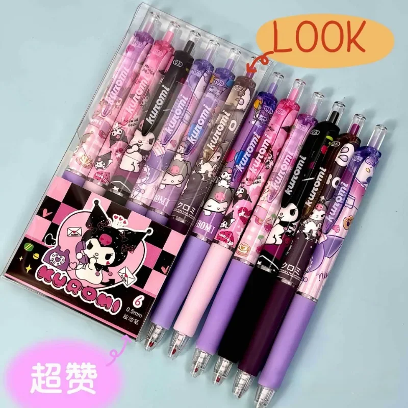 Sanrio Hello Kitty Gel Pen Cartoon Anime Cute Kuromi Push Action Pen Children Stationery School Supplies Students Holiday Gifts