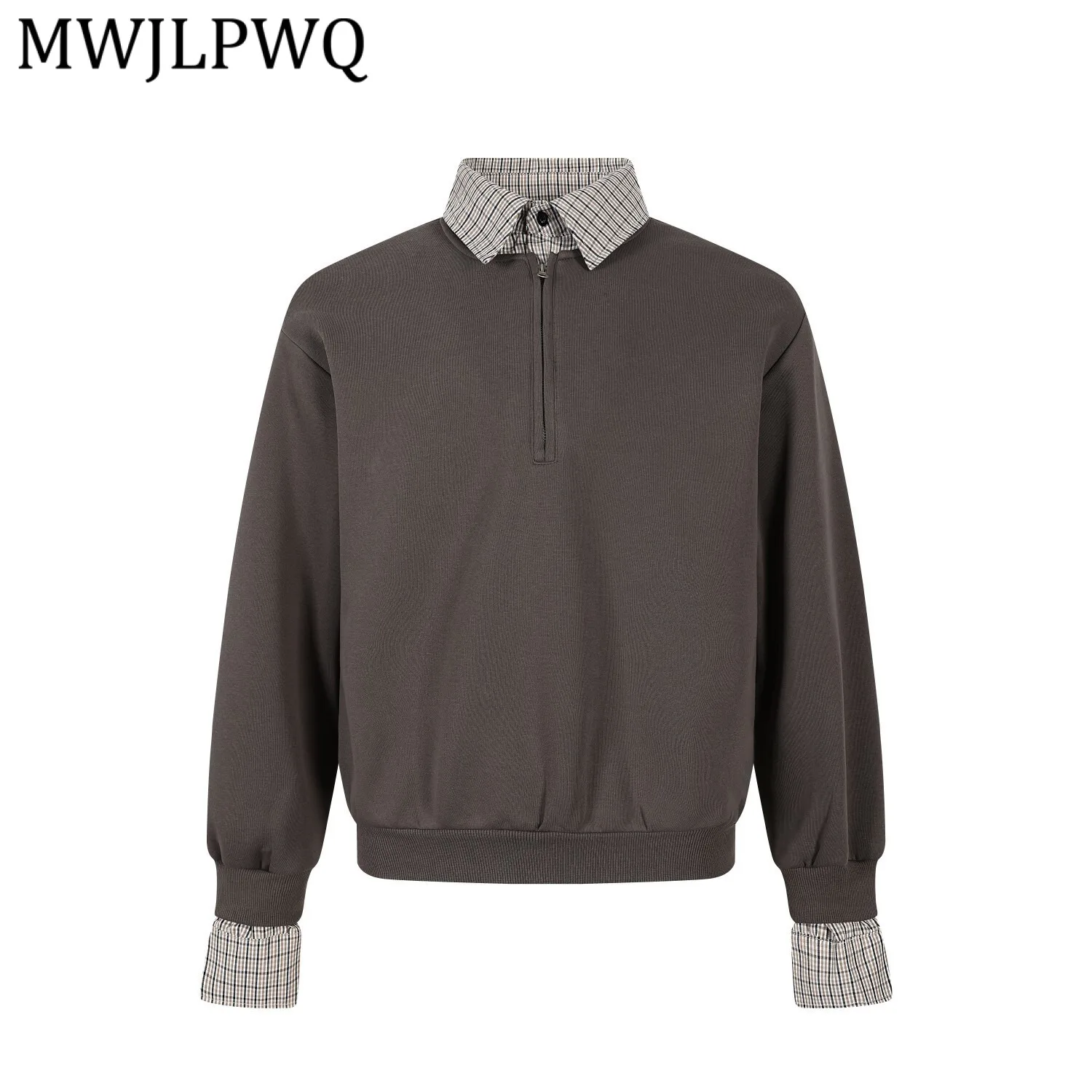 

Мужская простая универсальная толстовка MWJLPWQ в уличном стиле, имитация двухслойности, с молнией и отложным воротником, базовая повседневная верхняя одежда для мужчин, новинка 2026 года, 13200