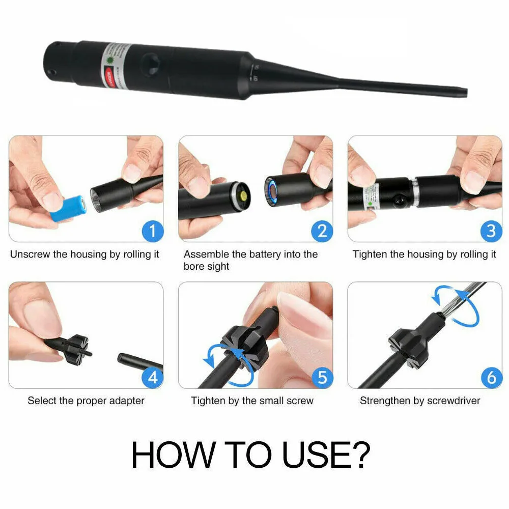 Red Laser Bore Sight Kit For.17 To 12GA Caliber Rifles & Pistols -With Big Button Switch, 16 Adapters And Arbors Included, Adjus