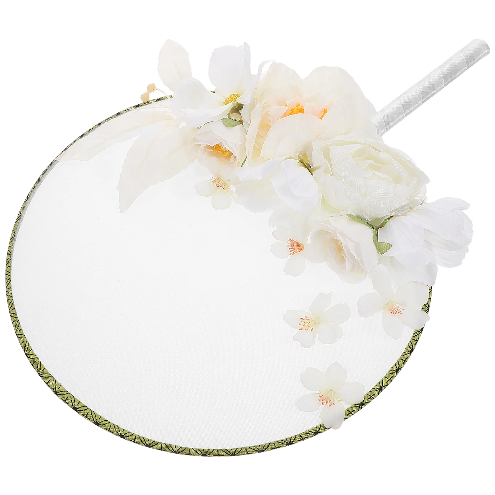 

New Chinese Aesthetics Handheld White Floral Embroidery Round Decorative For Wedding Home Tea Room Bedroom Living Space