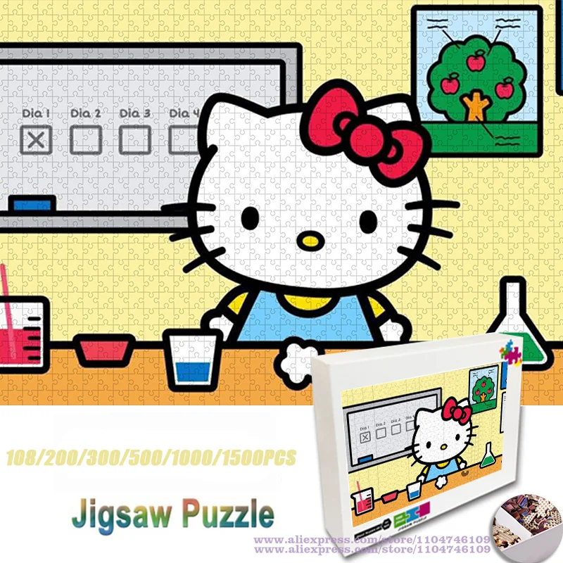 

Sanrio Hello Kitty головоломка мультфильм аниме персонаж 108/200/300/500/1000/1500 шт. интеллектуальные головоломки детский подарок с коробкой