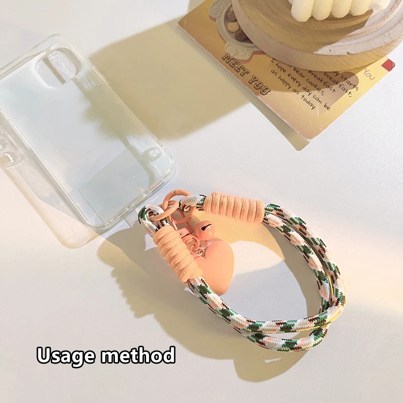 1 Piece Charm Strap Cord Keychain For Phone 16 Lanyards Bag CCD Girl Hanging Rope Heart Bell Pendant Braided Rope Phone Chain