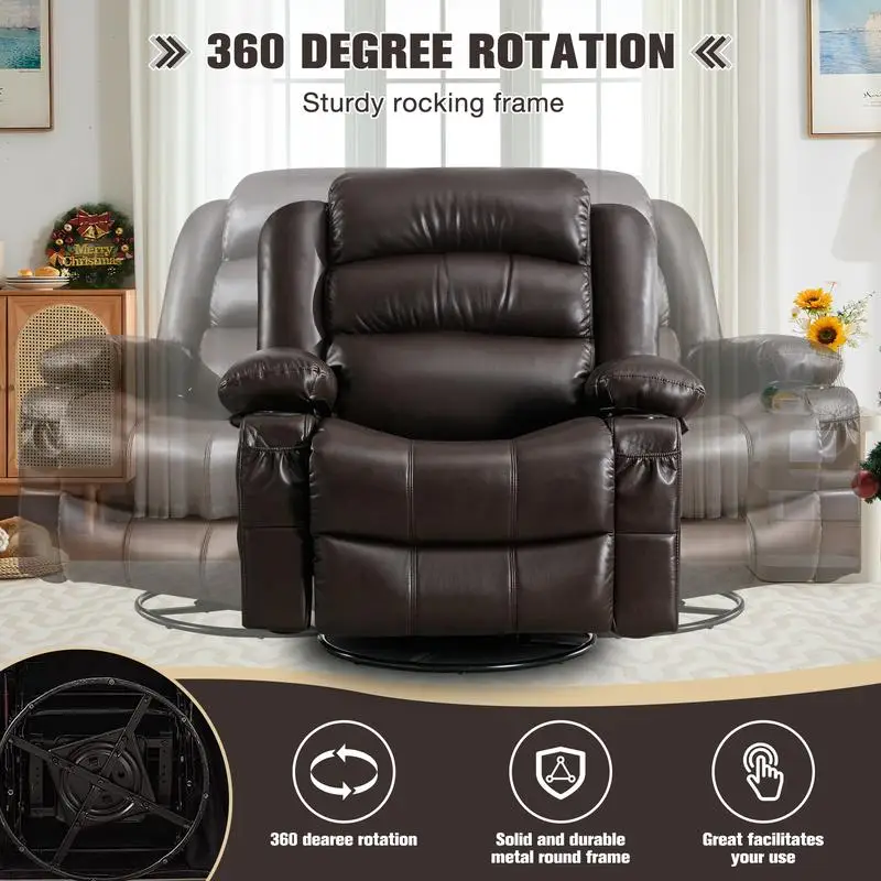Massage Swivel Rocker Recliner Chair with Vibration, Heat, Ergonomic Design for Living Room, Rocking Feature, Side Pocket, 2
