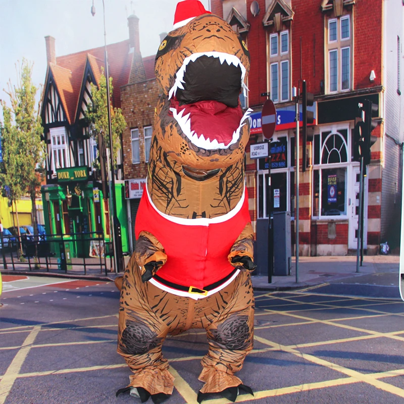 Costume gonfiabile di dinosauro di natale con cappello di vestiti di natale Tyrannosaurus Rex Mascot Fancy Dress abbigliamento Party Performance