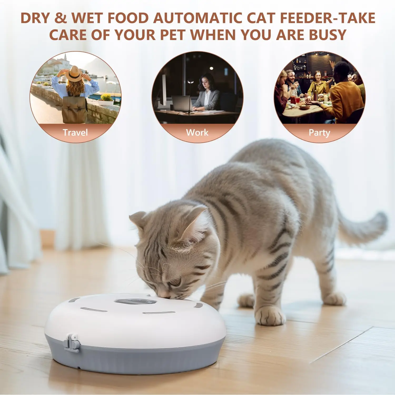 التلقائي 6 وجبات الكلب القط الجاف الرطب الغذاء موزع توقيت تغذية الحيوانات الأليفة السلطانيات الأطعمة الطازجة المبردة الحاويات اللاسلكية تغذية الحيوانات الأليفة