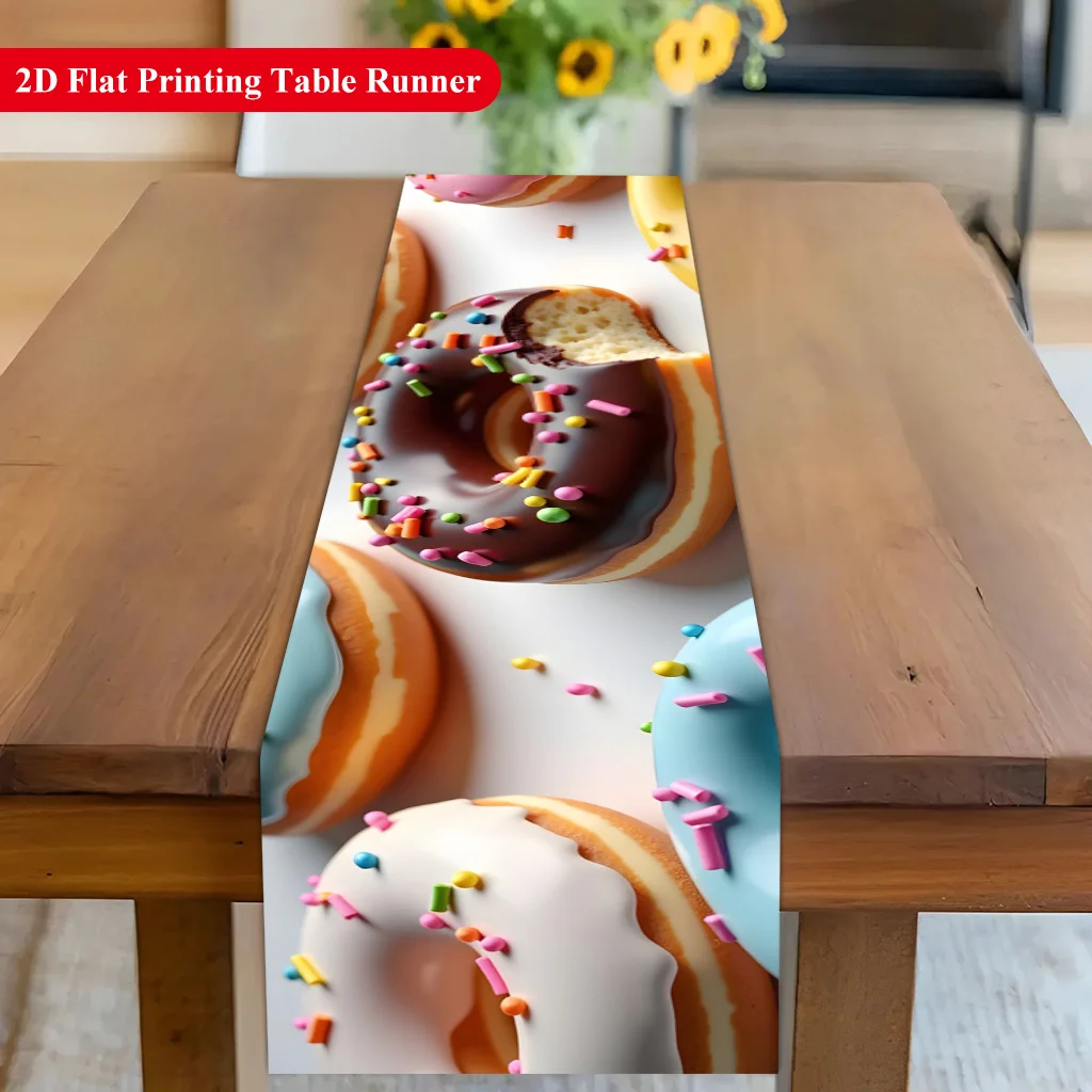 1 Piece of Sweet Colorful Donut Table Runner, Suitable for Farmhouse, Indoor, Kitchen, Celebrations, Table Decoration, Restaurant, and Banquet Decoration Supplies
