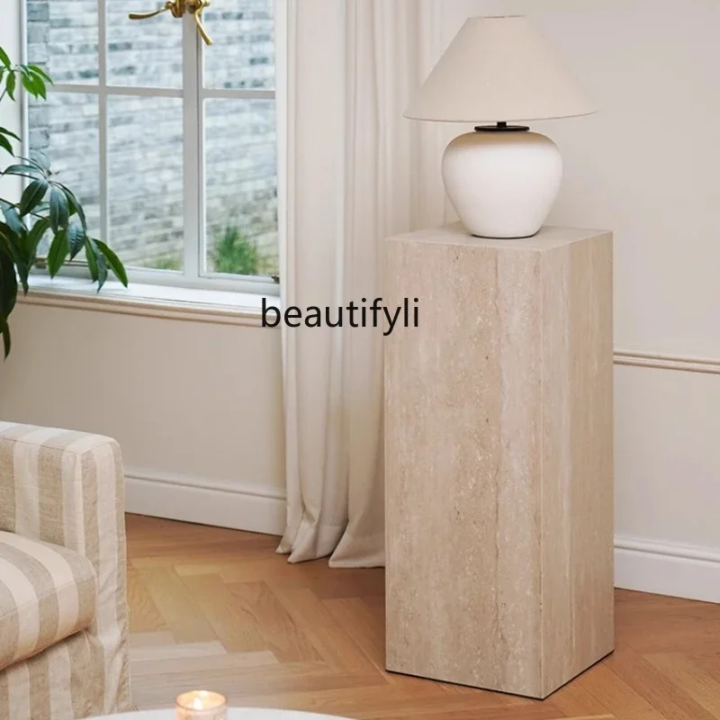 

ss8350 New travertine slate French Italian minimalist wabi style living room bedroom square pier/side table