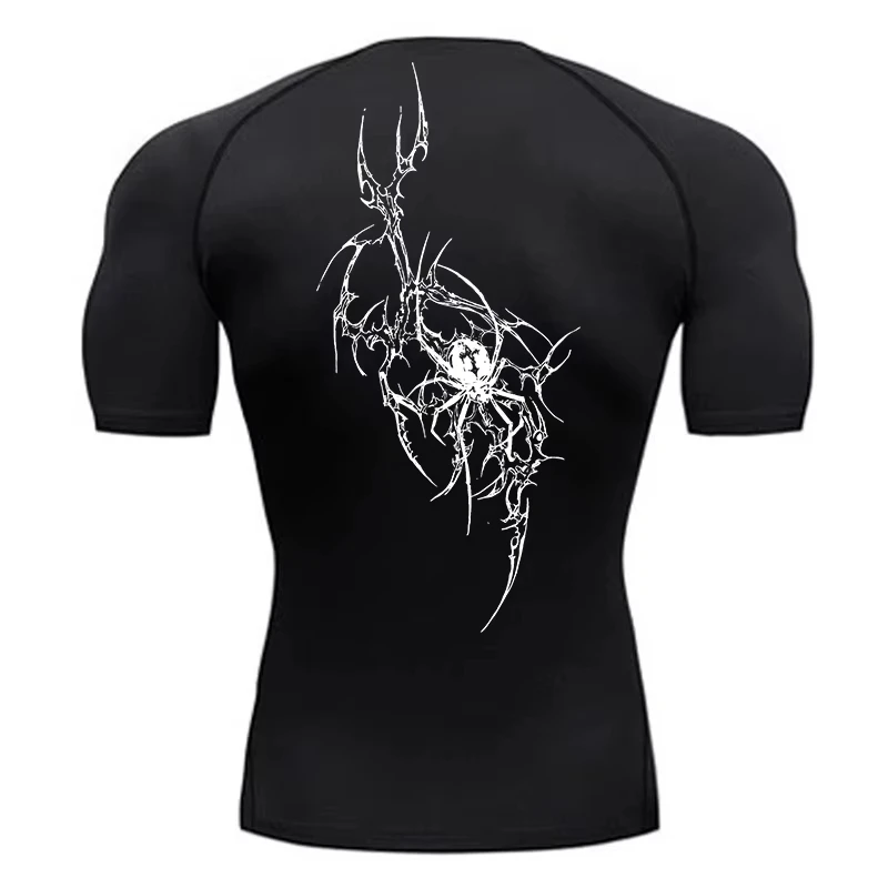 Spider Print Quick Dry Short Sleeve Compression Shirts for Men Summer Athletic Quick Dry T-shirts Gym Workout Running Tees Tops