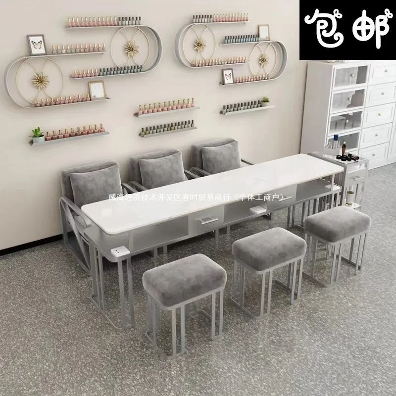 Nordic light luxury silver manicure table and chair set single double three multi-functional paint