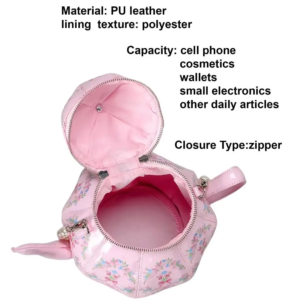 New PU Leather Teapot Design Handbags Personality Pearl Chains Buckets Bag Luxury Creative Purse for Girls for Women view 6