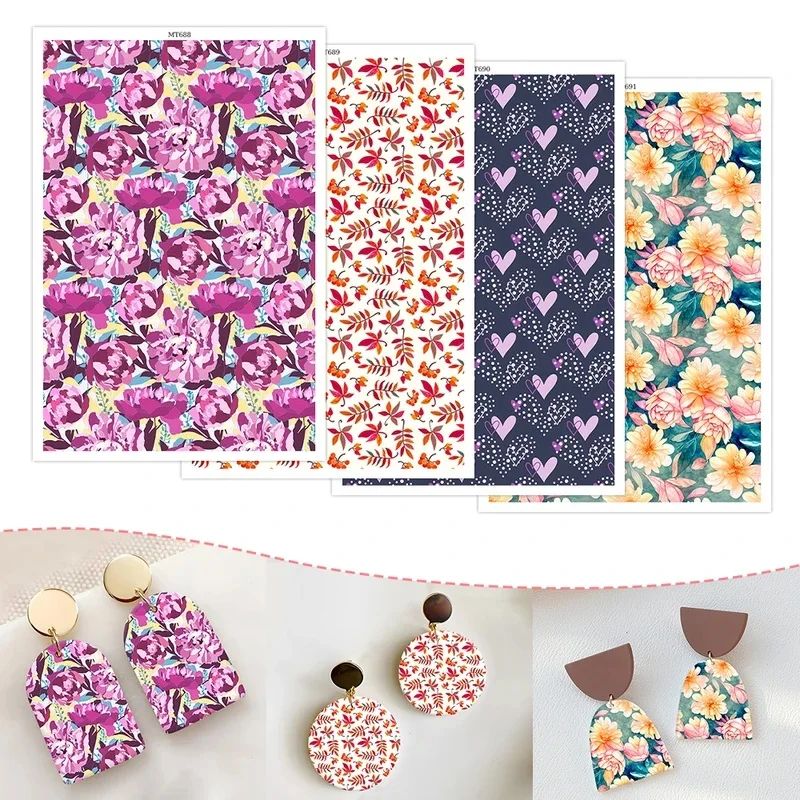 Fragrant Blossom & Leaves Polymer Clay Transfer Paper, Love Heart Prints Water Soluble Decals for DIY Handmade Earring Jewelry