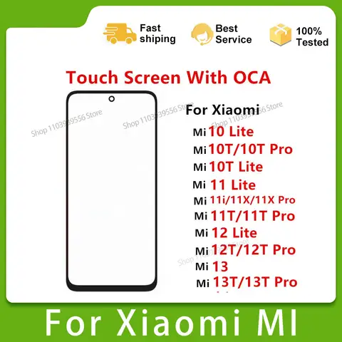 Verre extérieur OCA pour Xiaomi Mi 13T Mi12T 12T 11T Pro Mi8 Mi9 Mi11 Mi10 T Lite écran tactile panneau avant réparation pièces d'affichage LCD