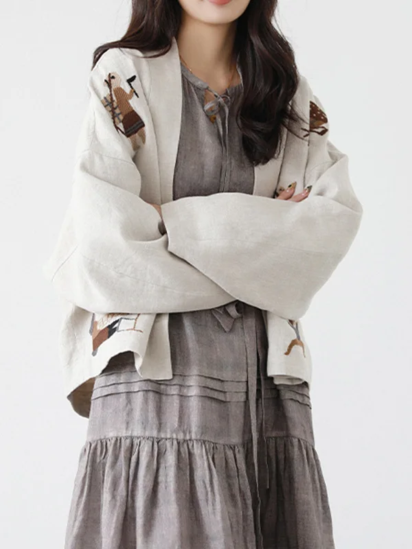 

Loose Fit ort Sve V-Ne Embroidered Jaet Lazy Sle Women's Faion Autumn 2025 New Arrival Casual Versatile Outerwear