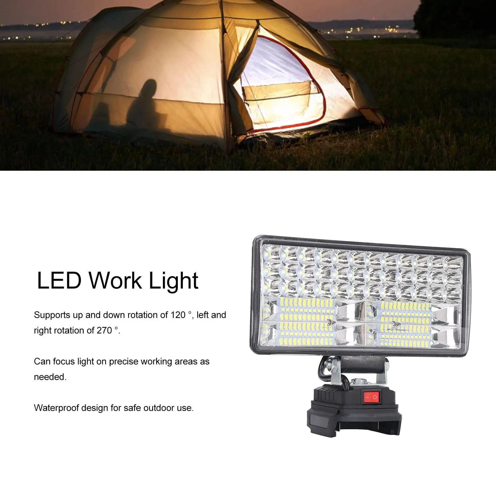 Lampada da lavoro a LED senza fili impermeabile da 6000LM - Lampada da campeggio ad alta luminosità per bl1430 /BL1440/BL1450