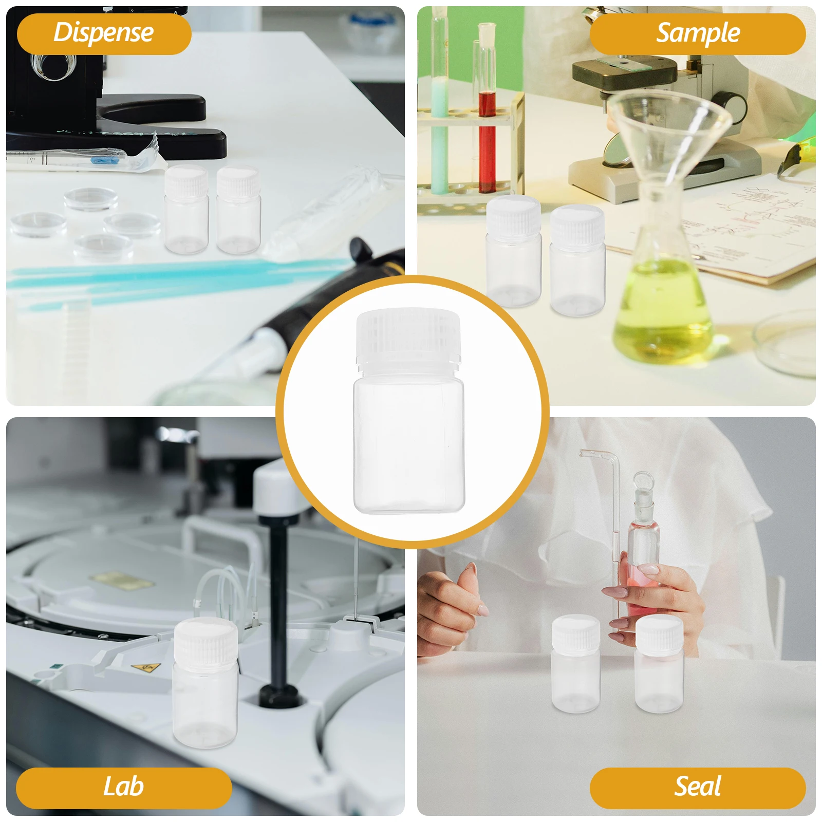 

6Pcs Laboratory Reagent Bottles Wide Mouth Transparent Leak Proof Sealed Sample Containers Chemical Storage Bottles