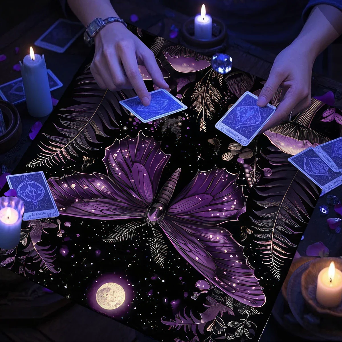 50/75/110/137cm Tarot mat Mystical Purple Butterfly Tarot Tablecloth Altar Cloth Moonlight Mushrooms Plants Witchcraft Astrology