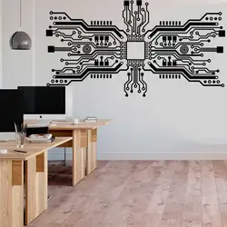 Circuit Board Chip Wall Sticker Tech Technology CPU Computer IT Science Playroom Software Office Decor Room Vinyl Decal Gift 19