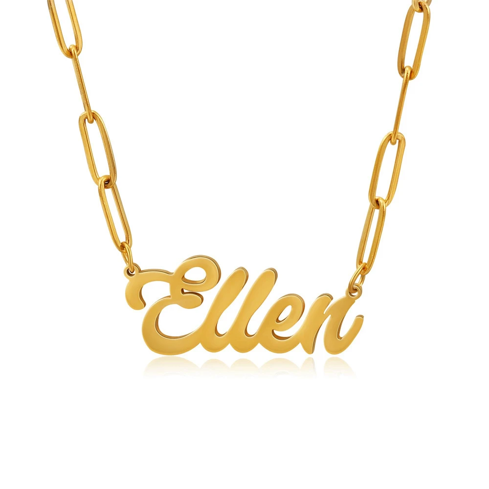 

Custom Name Necklace Stainless Steel Paperclip Chain Minimalist Jewelry Personalized Nameplate Necklaces Birthday Gift