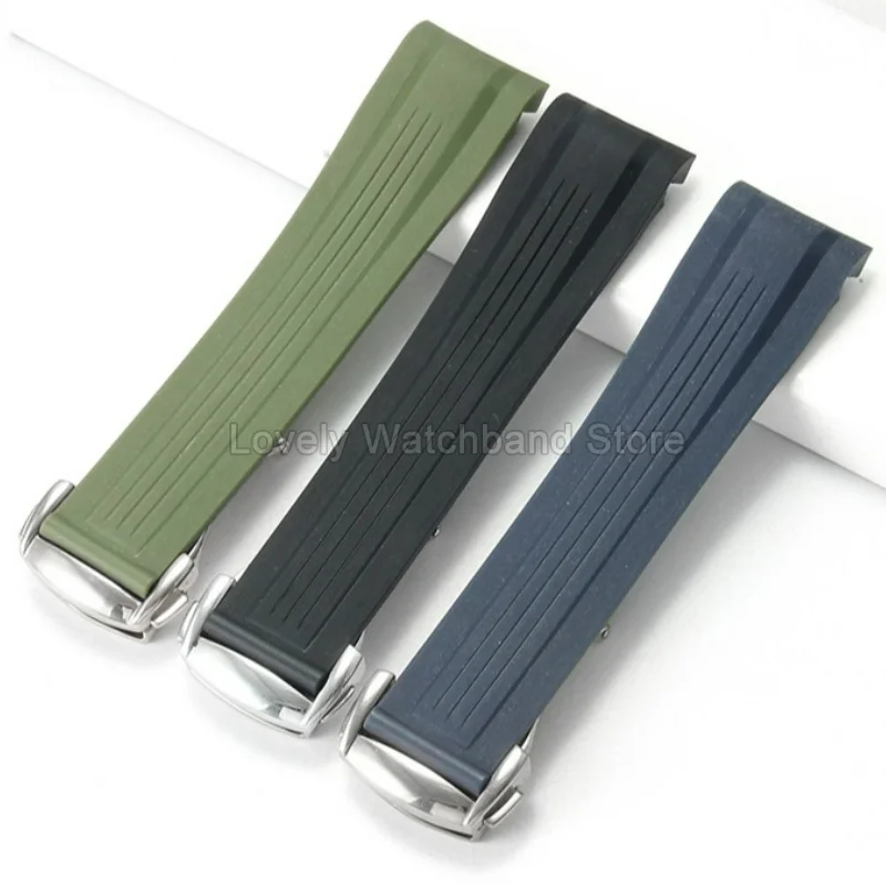 Seamless Connected 21mm Curved‑end Fluororubber Watch Strap for Longines Conquest GMT L3.790 L3.890 Watch Accessories Durable