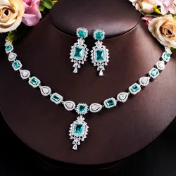 CWWZircons Fringed Drop Full Luxurious Cubic Zirconia Paved Women Wedding Big Necklace Earring Dress Jewelry Set for Brides T630