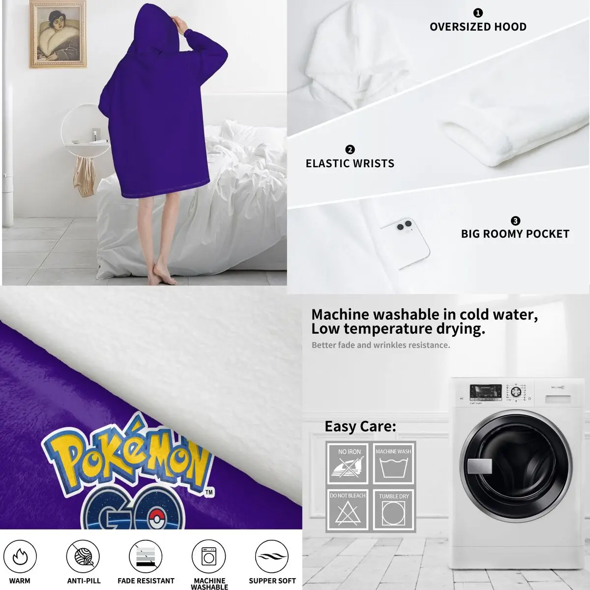 بطانية بوكيمون بيكاتشو بقلنسوة كبيرة الحجم يمكن ارتداؤها، بطانية دافئة هدايا للنساء والفتيات والصديقات #6