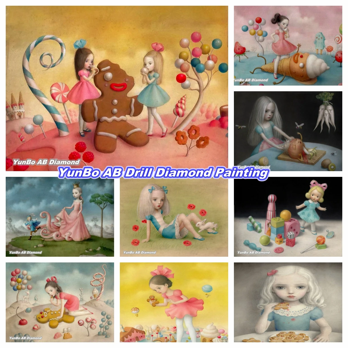 Ragazza dolce raccapricciante surreale di Nicoletta Ceccoli Pittura diamante AB fai da te Cartoon Strass Ricamo Punto croce Decorazioni per la casa